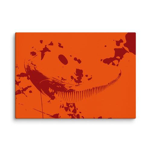Fungus canvas print on white background featuring an orange negative porcino with red shades, front view.