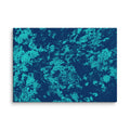 Lichen canvas print on white background featuring aqua lichens on blue background, front view.