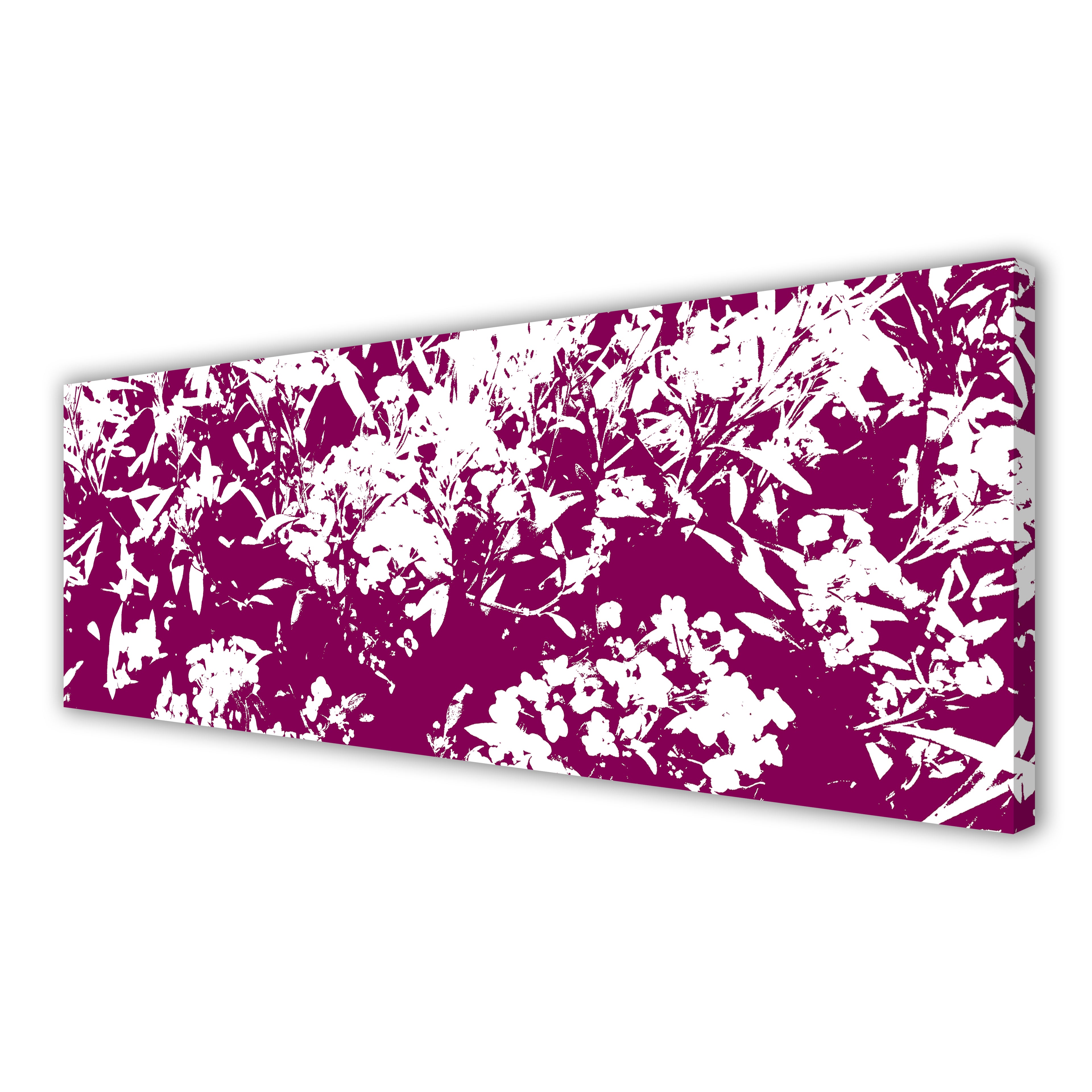 Lobularia Maritima canvas print on white background featuring a white sweet Alyssum with purple shades, side view showing edges and depth.