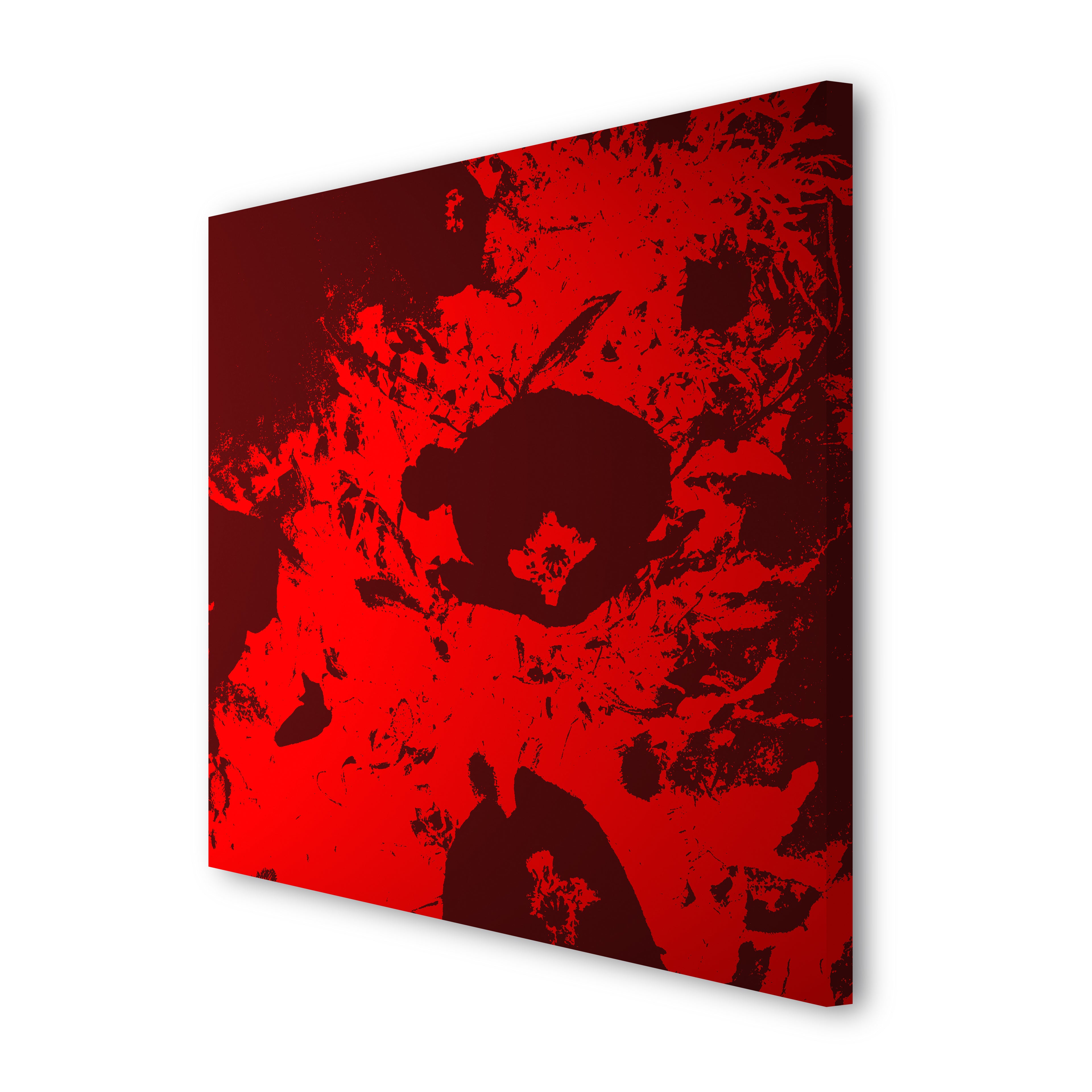 Papaver canvas print on white background featuring a poppy flower in shades of black, side view showing edges and depth.