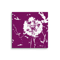 Taraxum canvas print on white background featuring a white dandelion on purple background, front view.